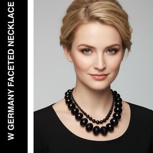 Authentic Vintage West Germany Jet Black Jumbo/Small Faceted Beaded Set